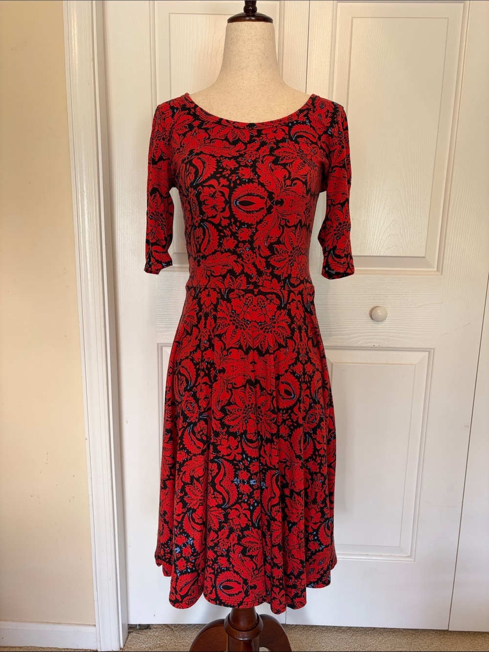 LuLaRoe Red and Black Floral Midi Dress